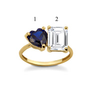 Gold Custom Toi et Moi Heart & Emerald Cut Birthstone Engagement Ring (Available in Yellow/Rose/White Gold)