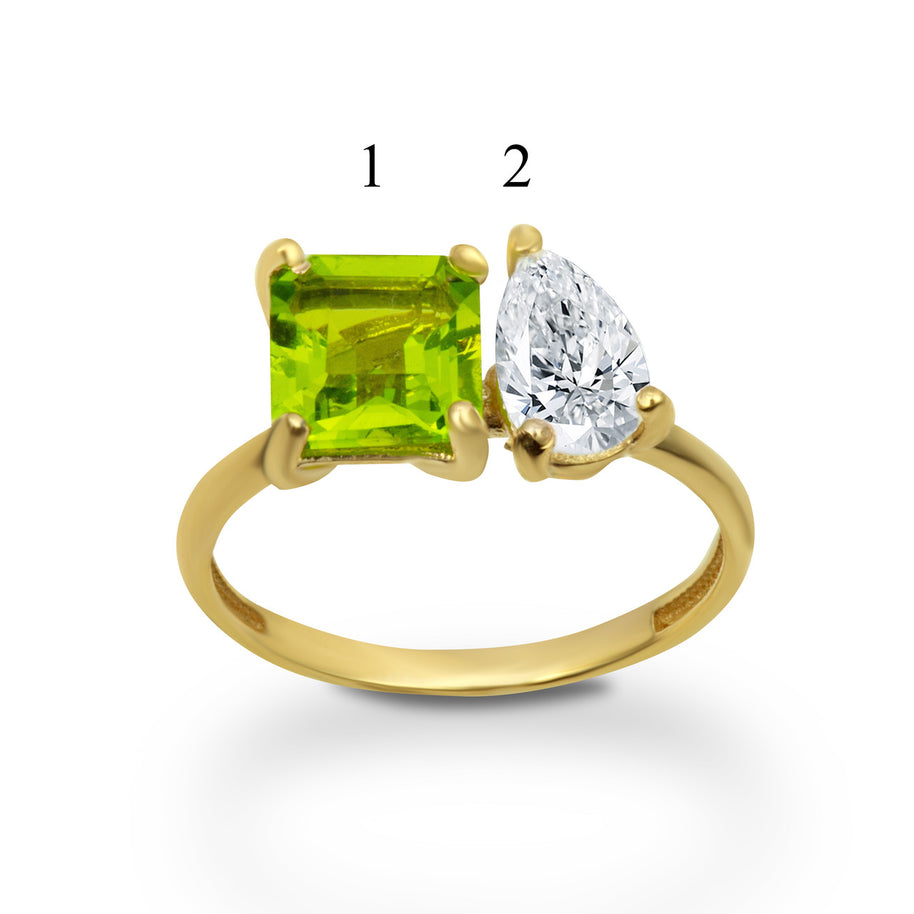 Gold Custom Toi et Moi Pear & Princess Cut Birthstone Engagement Ring (Available in Yellow/Rose/White Gold)