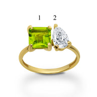 Gold Custom Toi et Moi Pear & Princess Cut Birthstone Engagement Ring (Available in Yellow/Rose/White Gold)