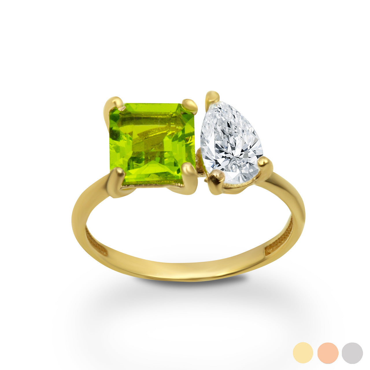 Gold Custom Toi et Moi Pear & Princess Cut Birthstone Engagement Ring (Available in Yellow/Rose/White Gold)