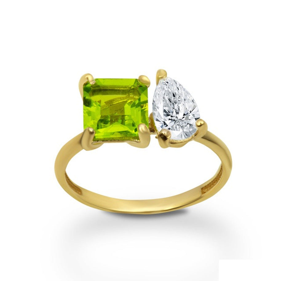 Gold Custom Toi et Moi Pear & Princess Cut Birthstone Engagement Ring (Available in Yellow/Rose/White Gold)