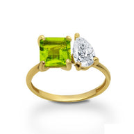 Gold Custom Toi et Moi Pear & Princess Cut Birthstone Engagement Ring (Available in Yellow/Rose/White Gold)