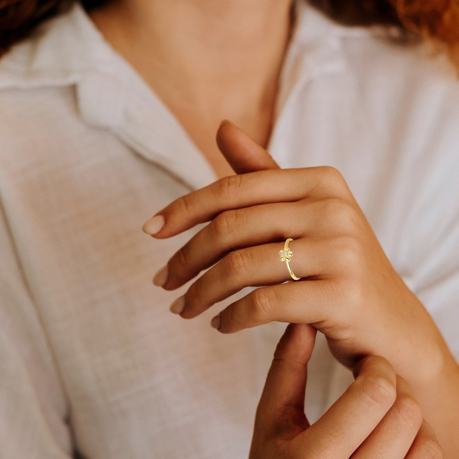 Gold Diamond Daisy Flower Ring (Available in Yellow/Rose/White Gold)