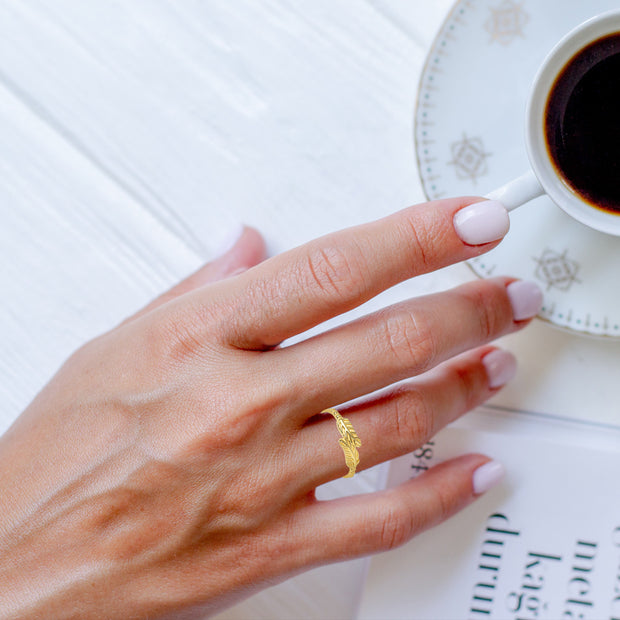 Gold Feather Wraparound Band Ring (Available in Yellow/Rose/White Gold)