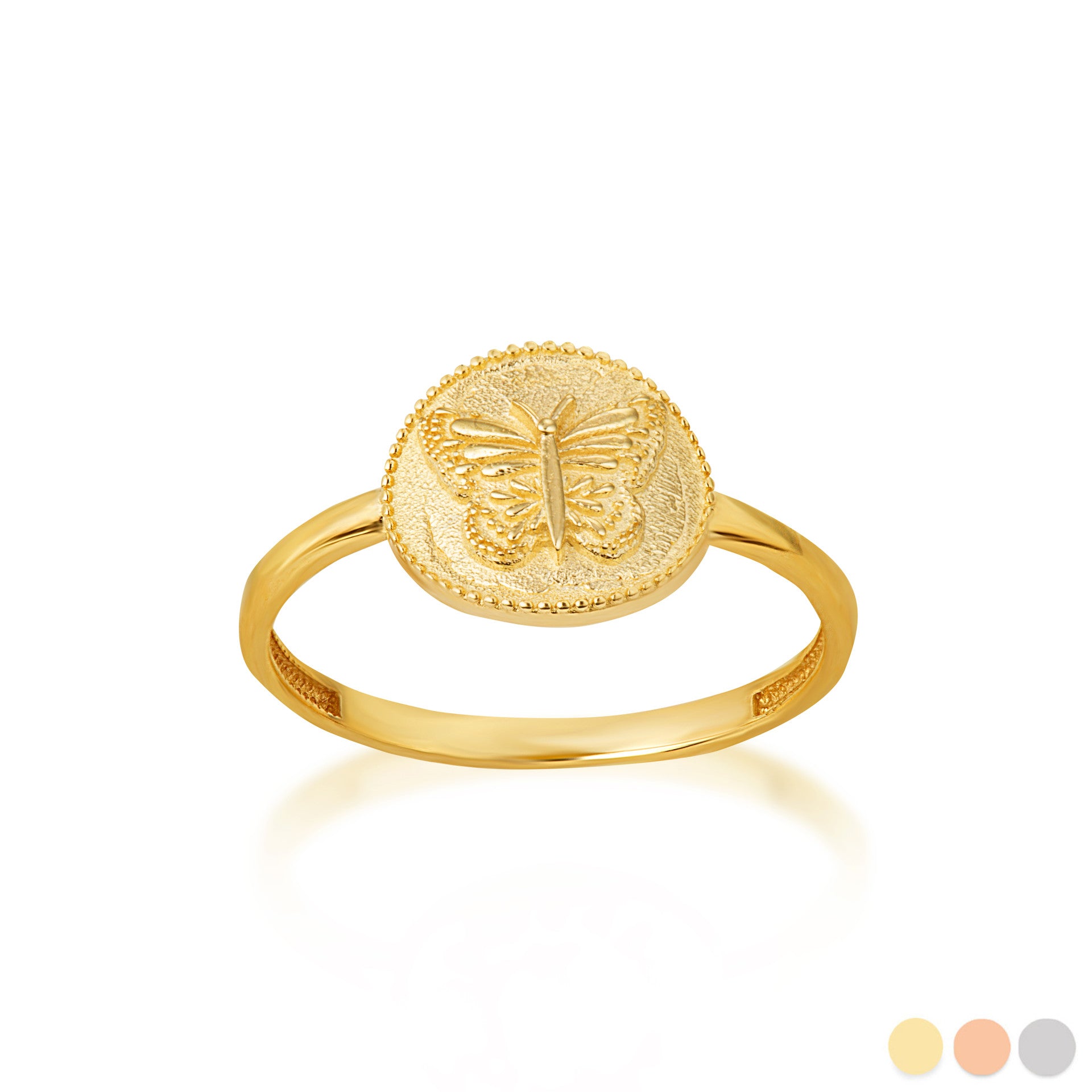 Gold Textured Butterfly Milgrain Statement Ring (Available in Yellow/Rose/White Gold)