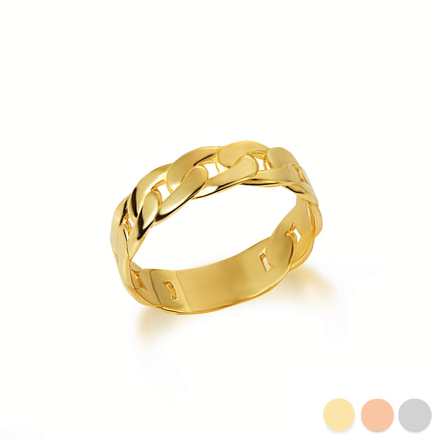 Gold Cuban Link Chain Ring (5.5mm) (Available in Yellow/Rose/White Gold)