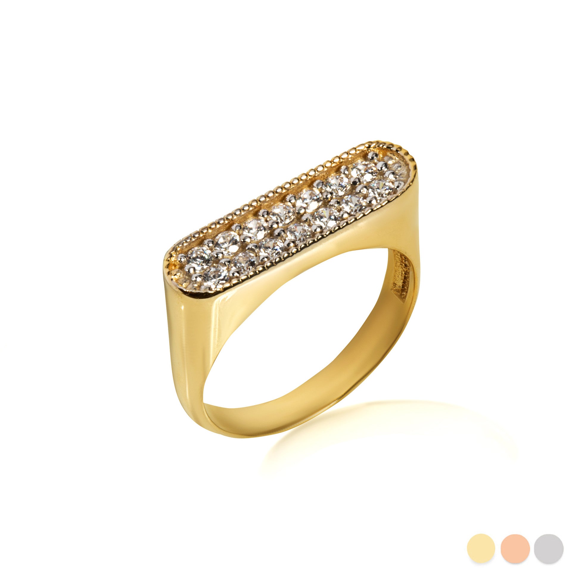 Gold Cubic Zirconia Bar Ring (Available in Yellow/Rose/White Gold)