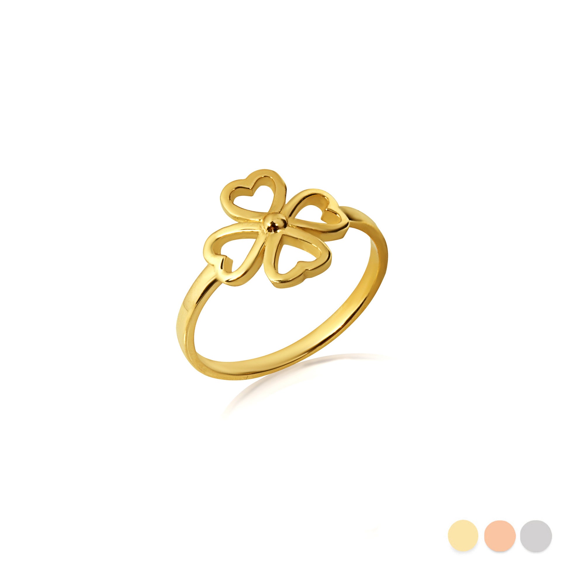 Gold Four Leaf Clover Lucky Heart Ring (Available in Yellow/Rose/White Gold)