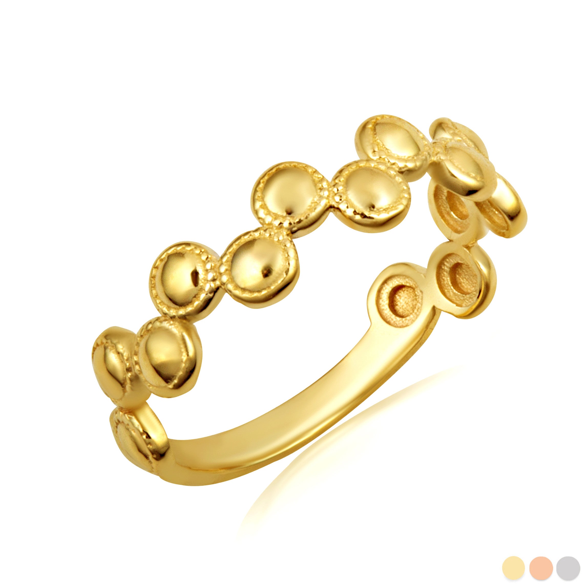 Gold Beaded Circle Bubble Band Ring (Available in Yellow/Rose/White Gold)