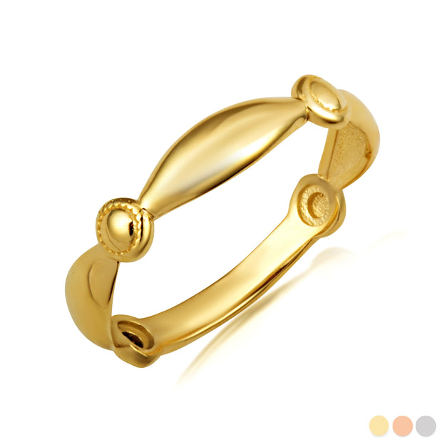 Gold Marquise and Beaded Circle Eternity Band Ring (Available in Yellow/Rose/White Gold)