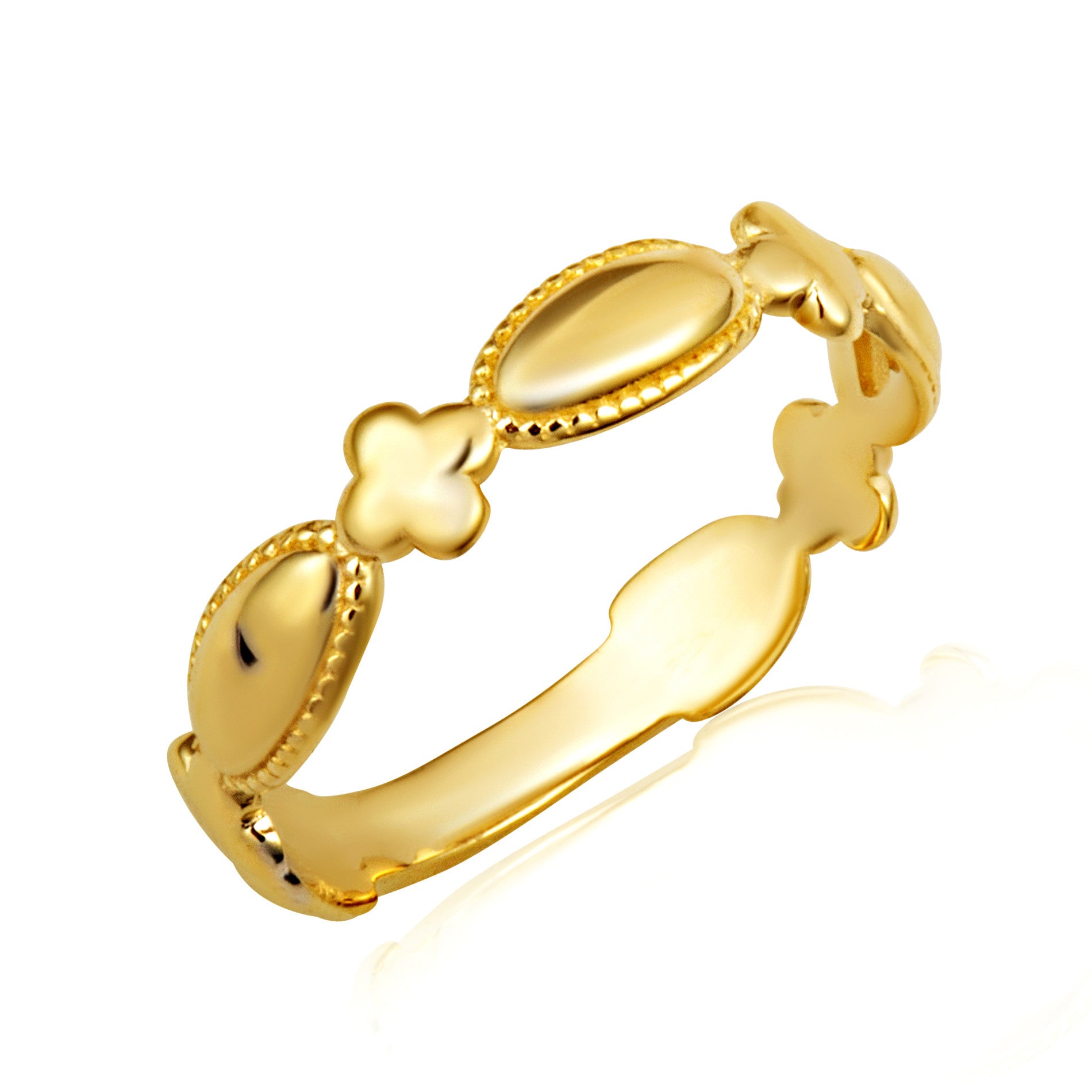 Gold Beaded Marquise and Cross Eternity Band Ring (Available in Yellow/Rose/White Gold)