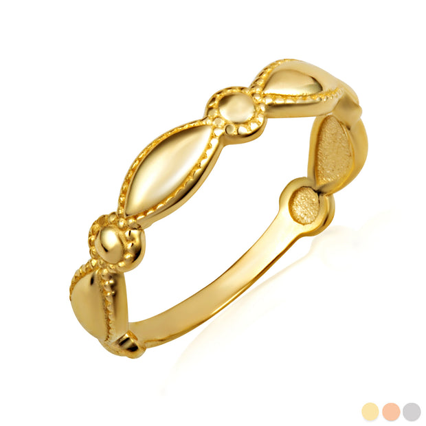 Gold Beaded Marquise and Circle Eternity Band Ring (Available in Yellow/Rose/White Gold)