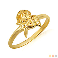 Gold Ocean Starfish Beach Seashell Ring (Available in Yellow/Rose/White Gold)