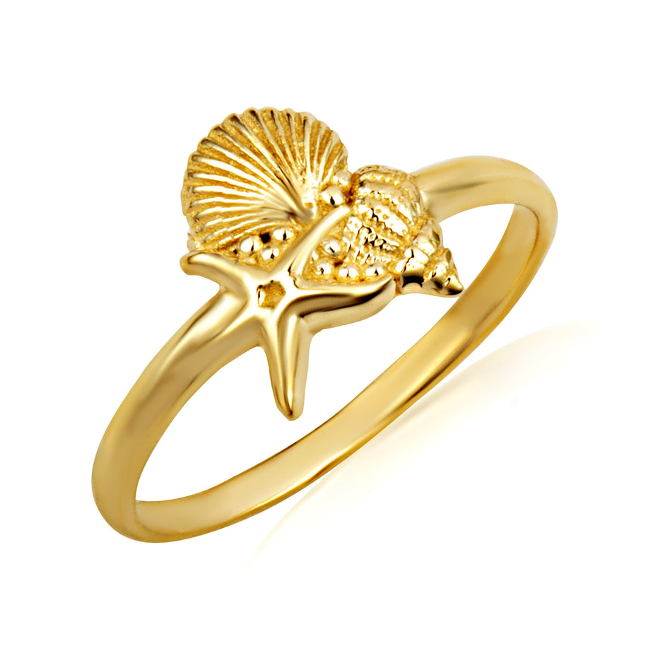 Gold Ocean Starfish Beach Seashell Ring (Available in Yellow/Rose/White Gold)