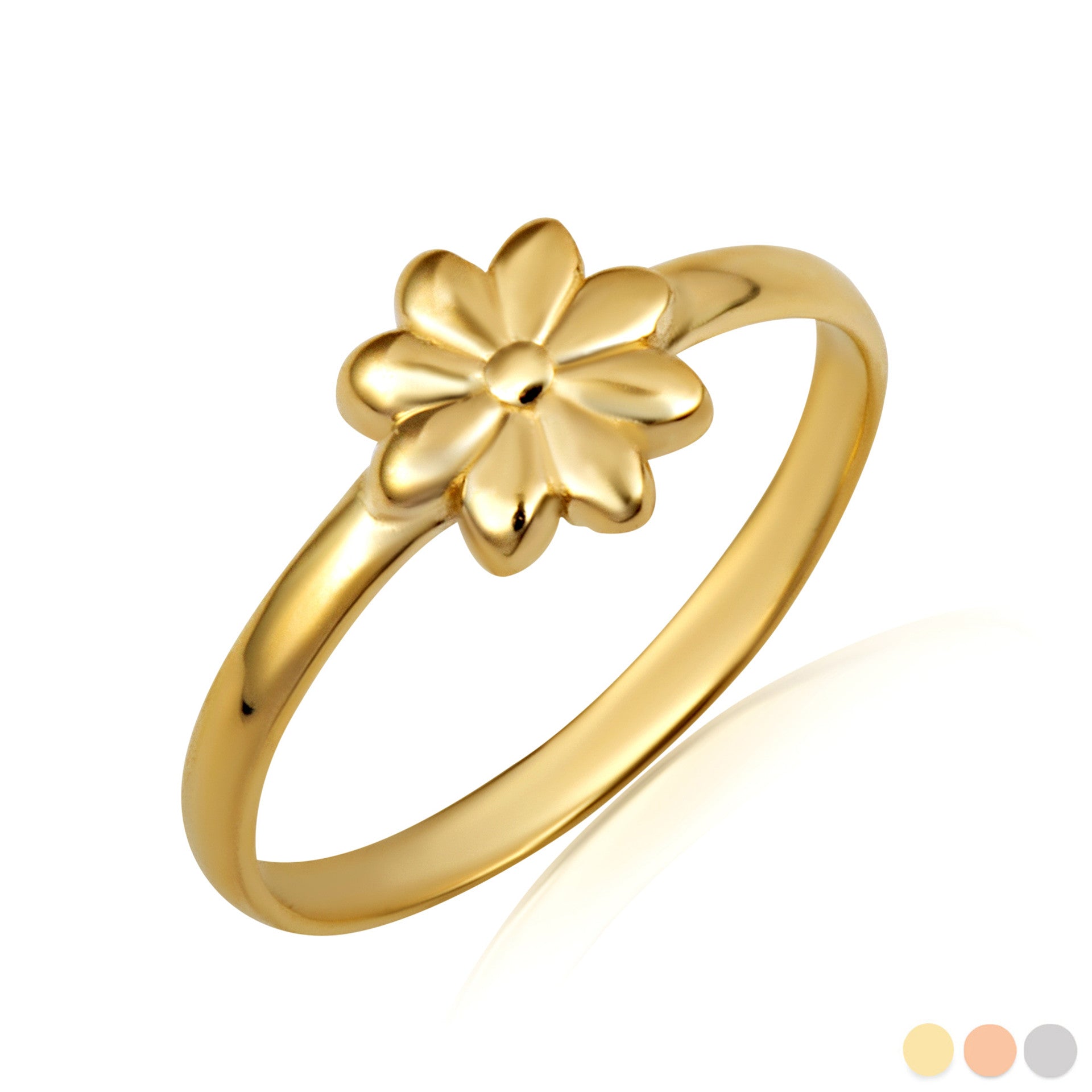 Gold Daisy Flower Ring (Available in Yellow/Rose/White Gold)