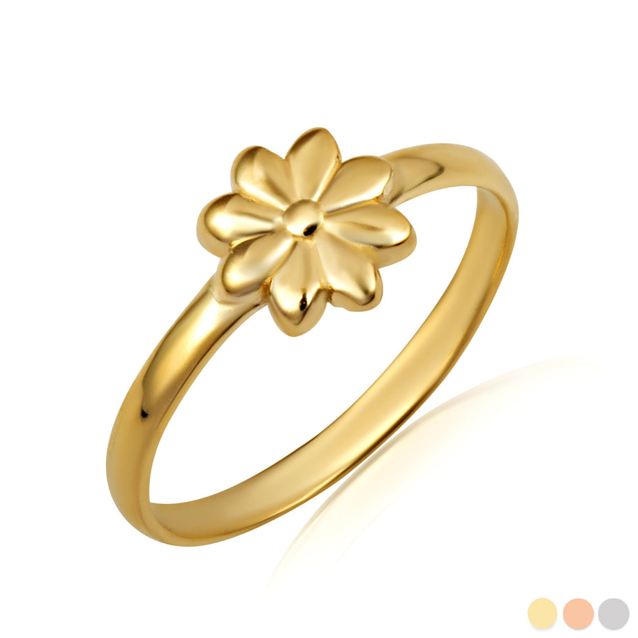 Gold Daisy Flower Ring (Available in Yellow/Rose/White Gold)