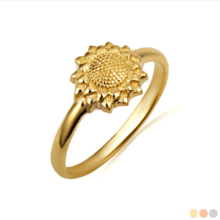 Gold Sunflower Ring (Available in Yellow/Rose/White Gold)