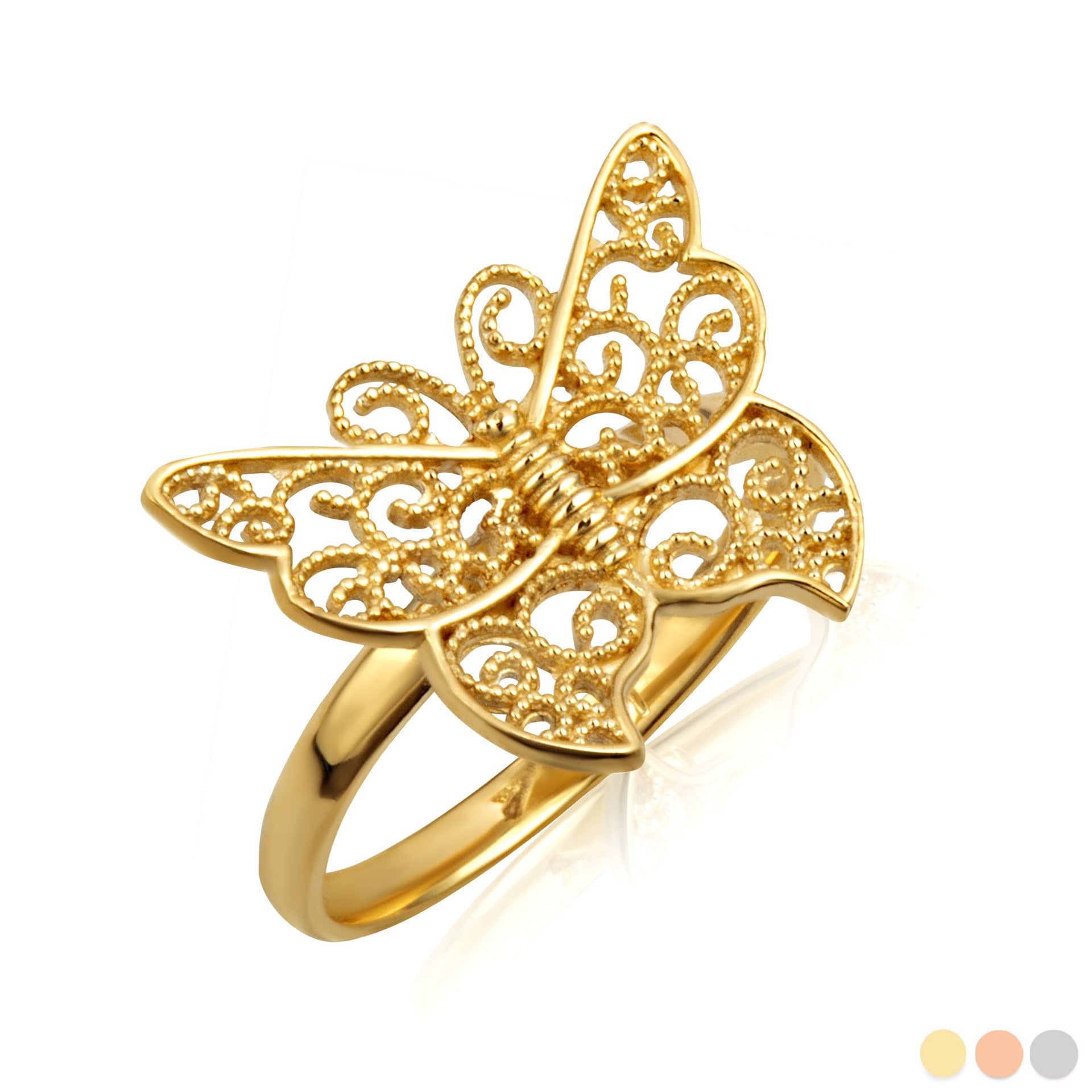 Gold Filigree Butterfly Milgrain Ring (Available in Yellow/Rose/White Gold)