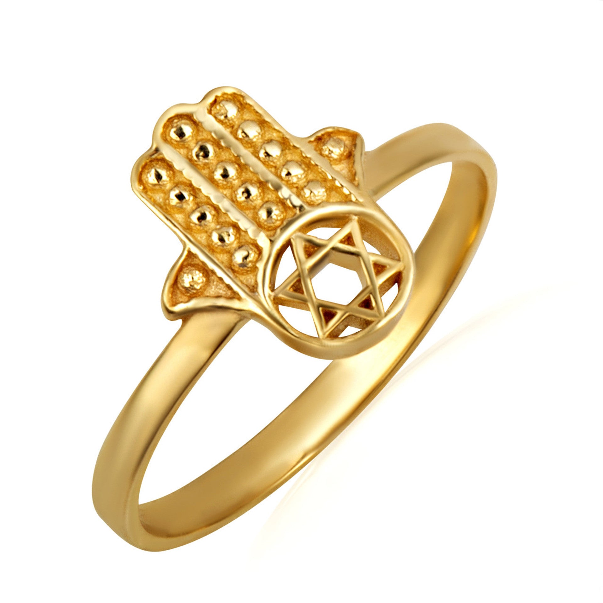 Gold Jewish Star Of David Hamsa Hand Beaded Ring (Available in Yellow/Rose/White Gold)