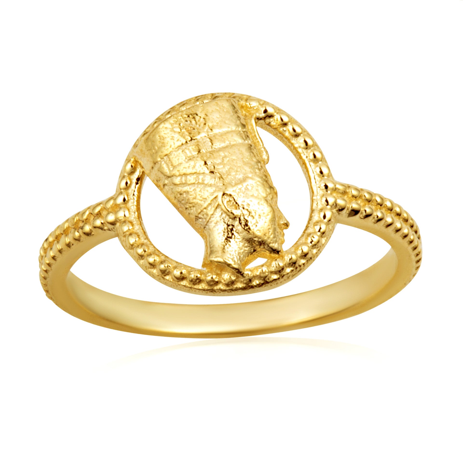Gold Egyptian Queen Nefertiti Beaded Circle Ring (Available in Yellow/Rose/White Gold)