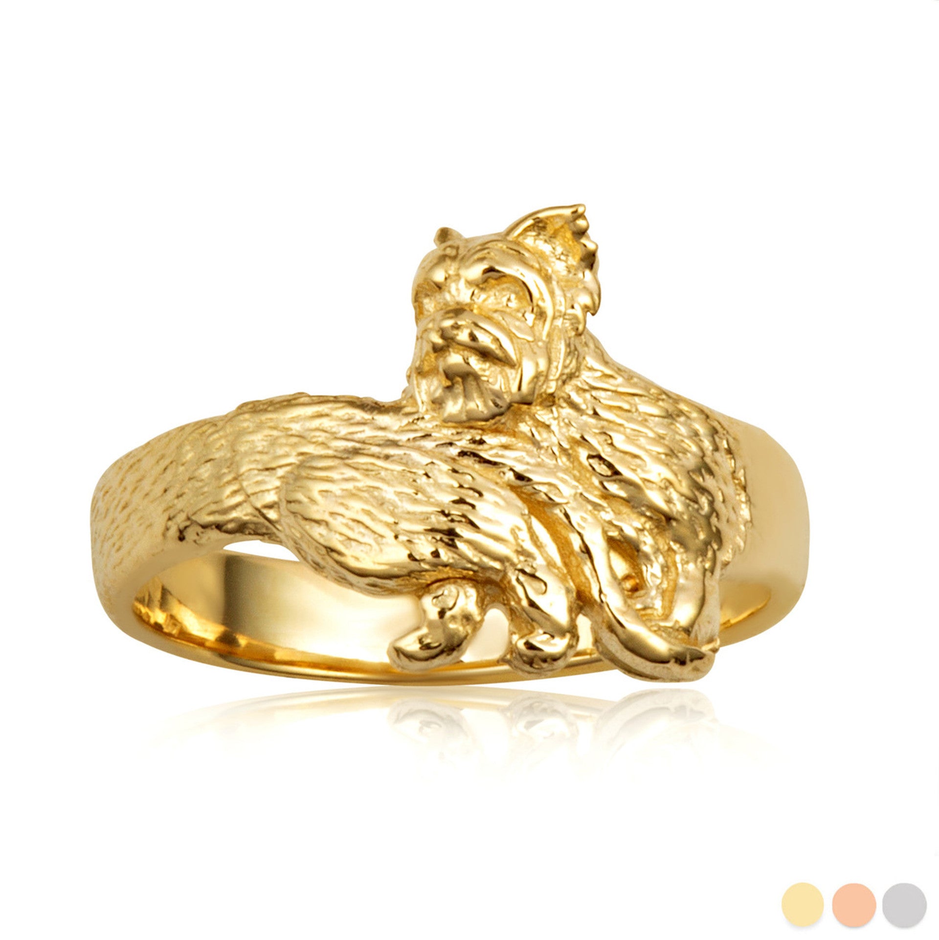 Gold Yorkshire Terrier Pet Dog Yorkie Band Ring (Available in Yellow/Rose/White Gold)