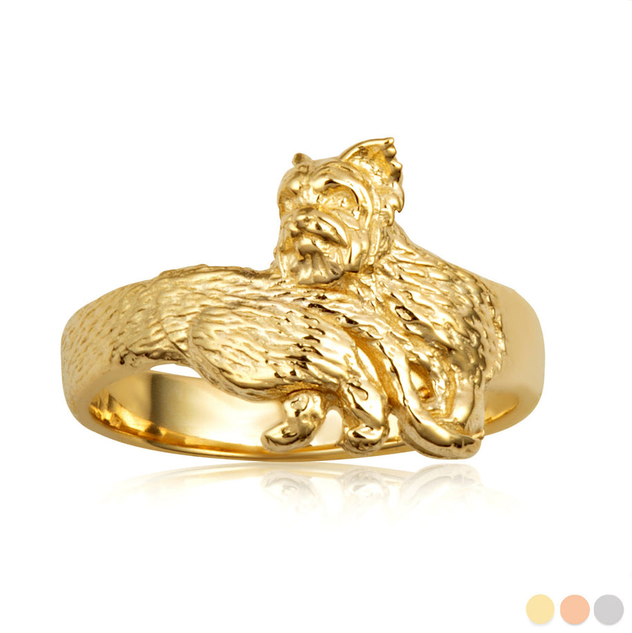 Gold Yorkshire Terrier Pet Dog Yorkie Band Ring (Available in Yellow/Rose/White Gold)