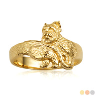 Gold Yorkshire Terrier Pet Dog Yorkie Band Ring (Available in Yellow/Rose/White Gold)