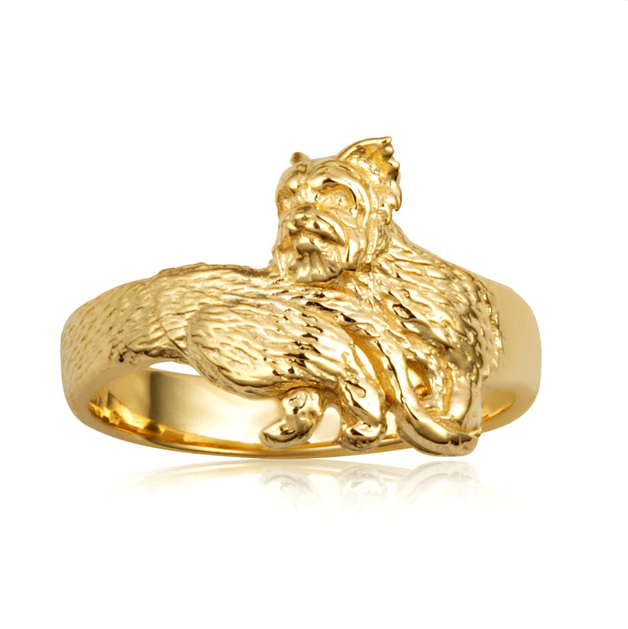 Gold Yorkshire Terrier Pet Dog Yorkie Band Ring (Available in Yellow/Rose/White Gold)