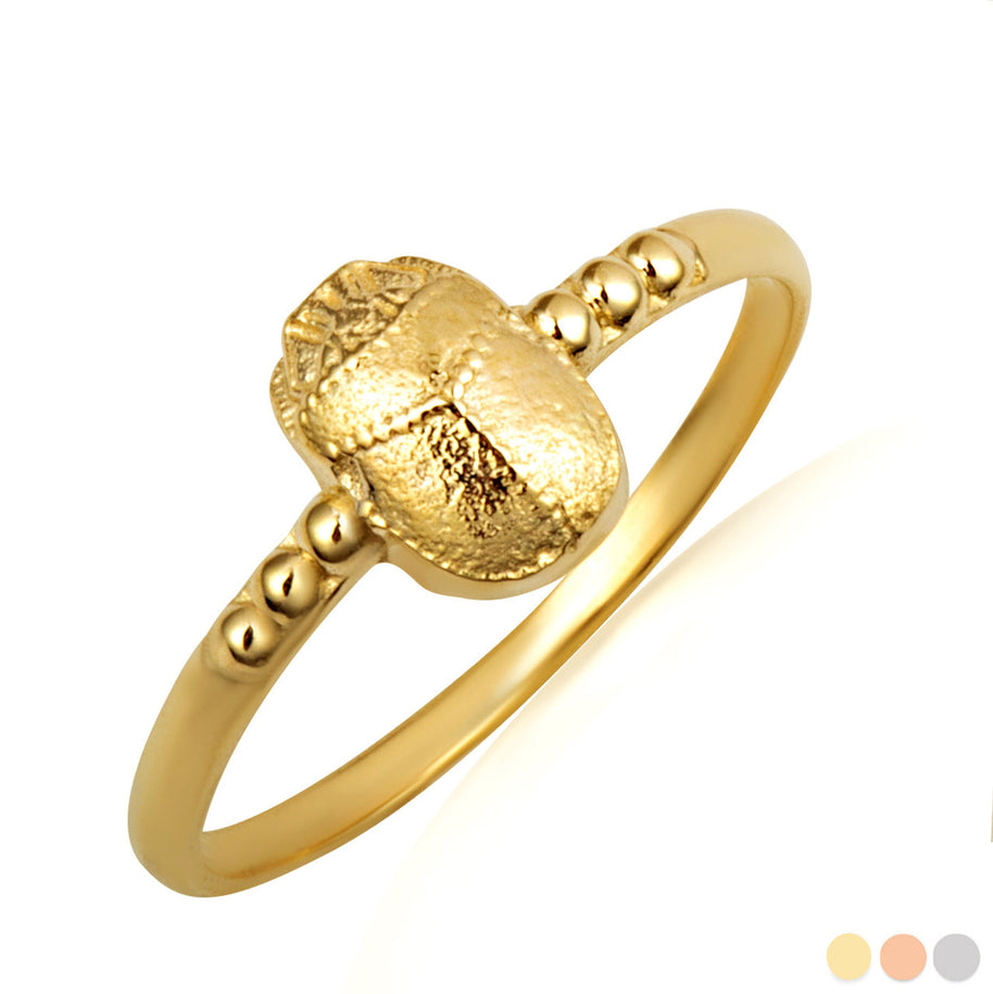 Gold Egyptian Scarab Beetle Ring (Available in Yellow/Rose/White Gold)
