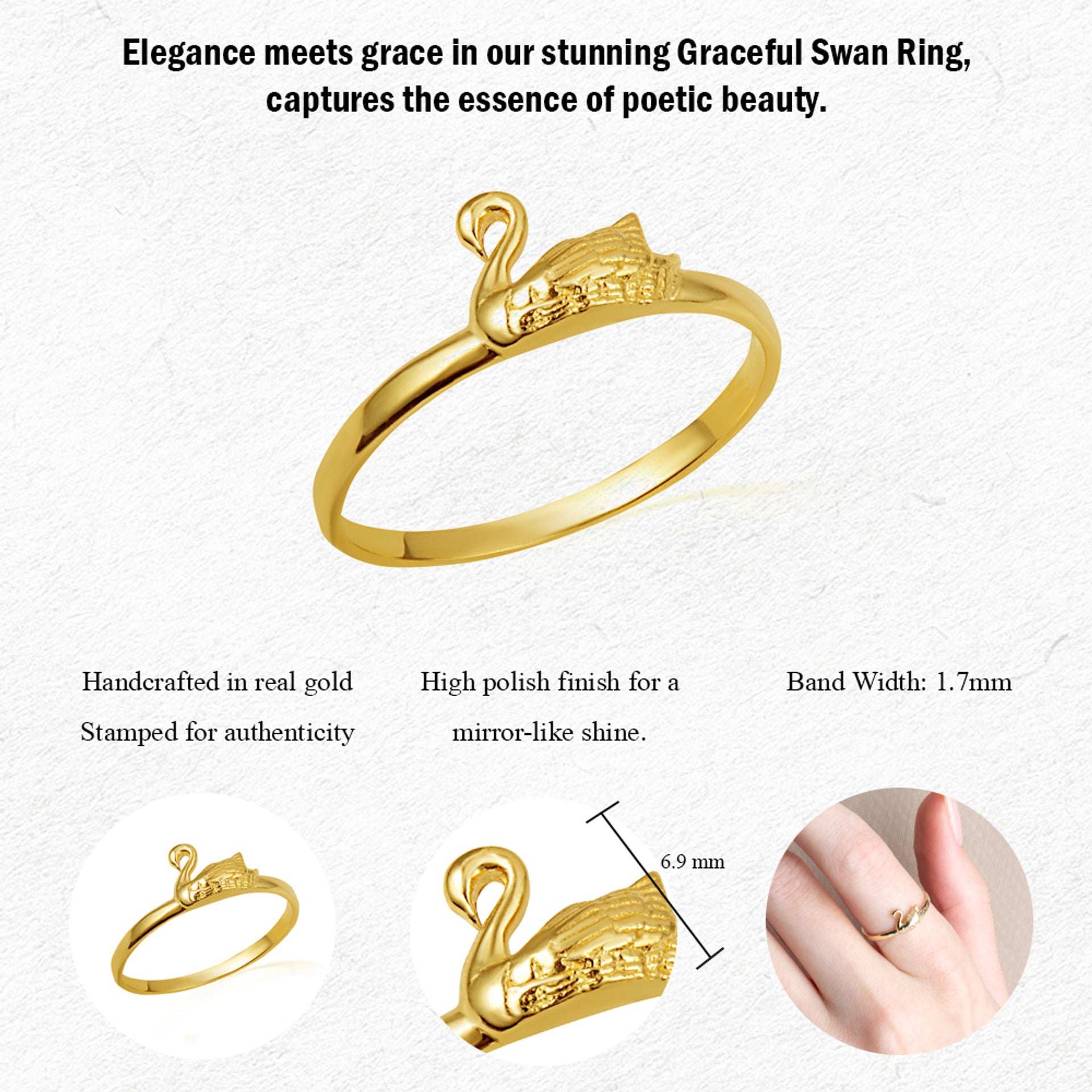 Gold Elegant Swan Ring (Available in Yellow/Rose/White Gold)