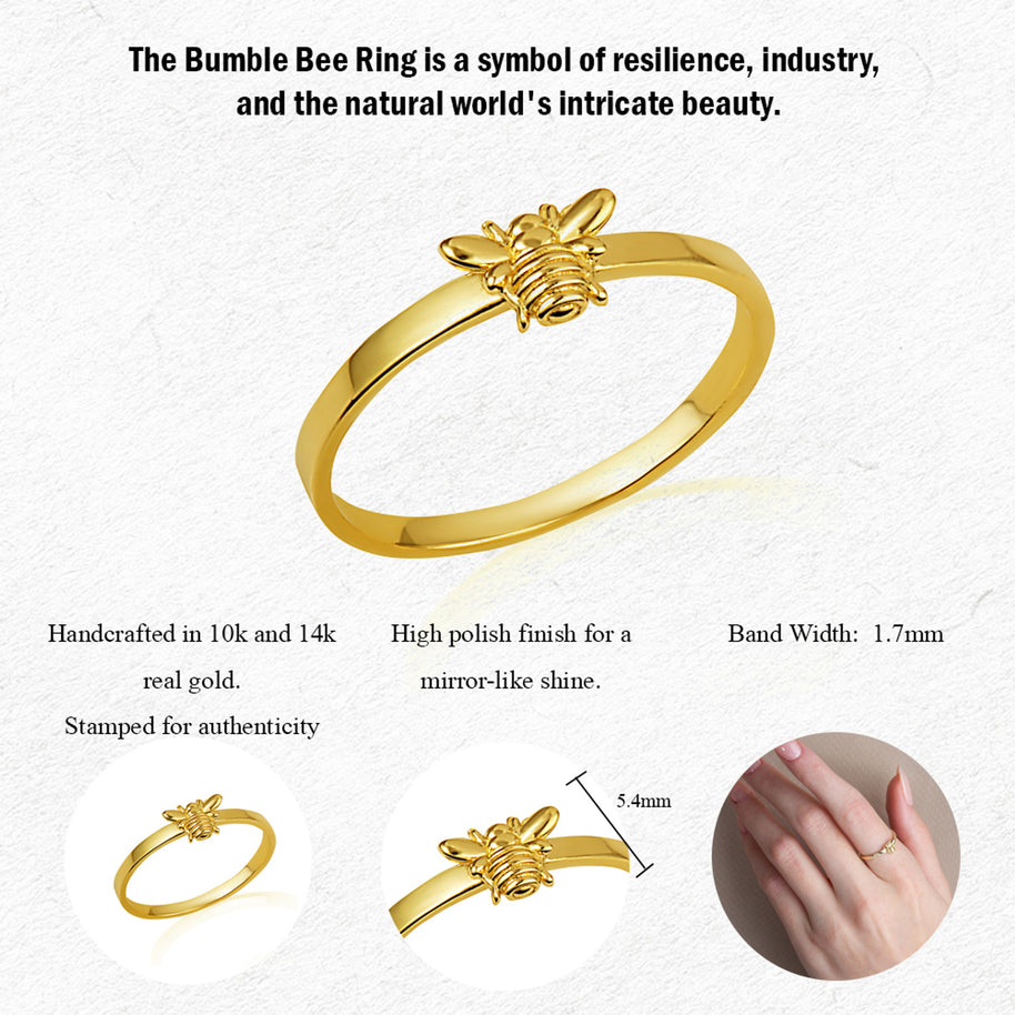 Gold Bumble Bee Ring (Available in Yellow/Rose/White Gold)