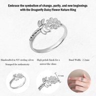 .925 Sterling Silver Dragonfly Daisy Flower Nature Ring