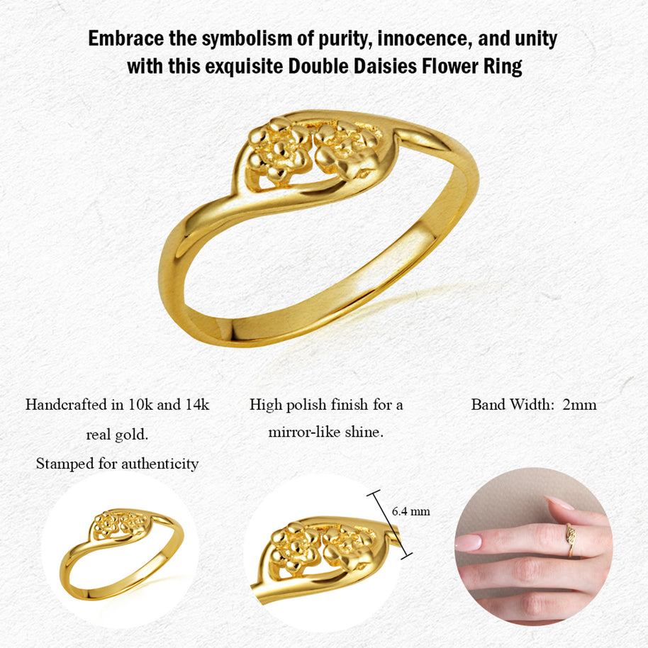 Gold Flower Daisy Band Ring (Available in Yellow/Rose/White Gold)