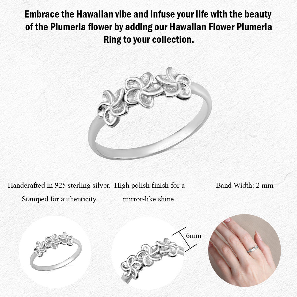 925 Sterling Silver Hawaiian Flower Plumeria Ring