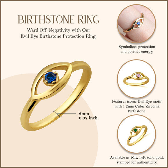 Gold Evil Eye Birthstone Protection Ring (Available in Yellow /Rose/White Gold)