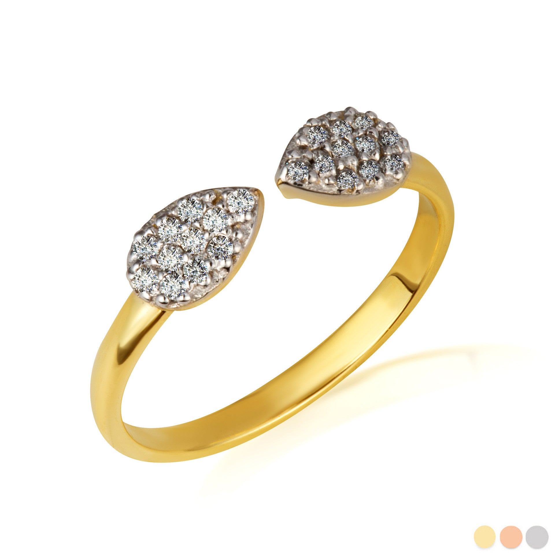 Gold Twin Pear Diamond Studded Band Ring (Available in Yellow/Rose/White Gold)
