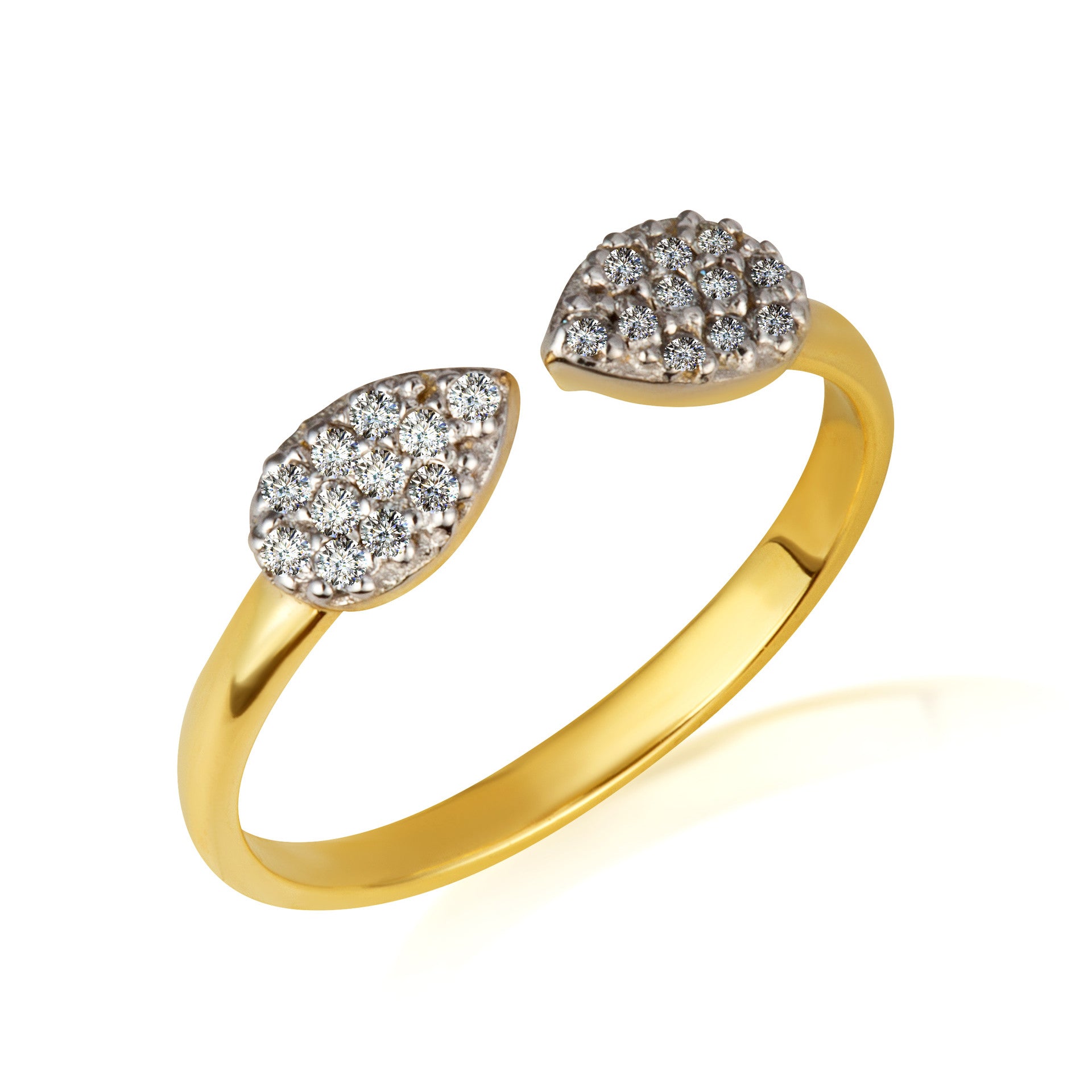 Gold Twin Pear Diamond Studded Band Ring (Available in Yellow/Rose/White Gold)