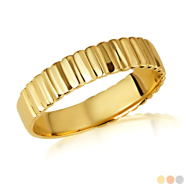 Gold Classic Ribbed Band Ring (Available in Yellow/Rose/White Gold)