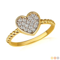Gold Diamond Studded Heart Beaded Band Ring (Available in Yellow/Rose/White Gold)