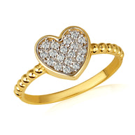Gold Diamond Studded Heart Beaded Band Ring (Available in Yellow/Rose/White Gold)