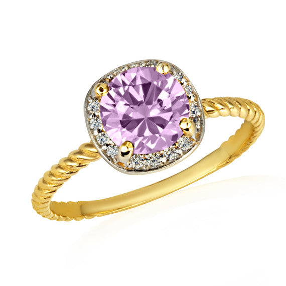 Gold Personalized Birthstone Diamond Halo Rope Ring (Available in Yellow /Rose/White Gold)