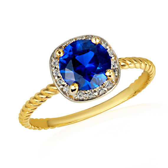 Gold Personalized Birthstone Diamond Halo Rope Ring (Available in Yellow /Rose/White Gold)