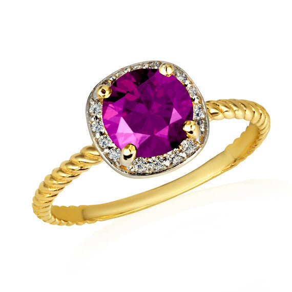 Gold Personalized Birthstone Diamond Halo Rope Ring (Available in Yellow /Rose/White Gold)