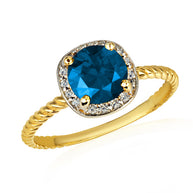 Gold Personalized Birthstone Diamond Halo Rope Ring (Available in Yellow /Rose/White Gold)
