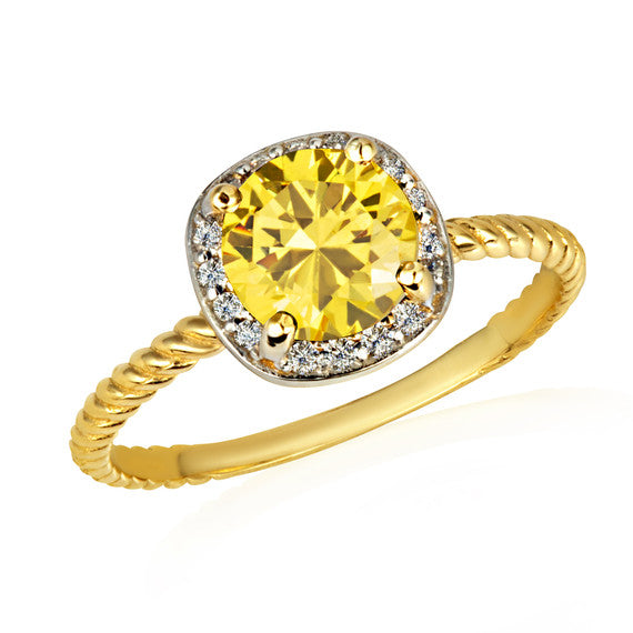 Gold Personalized Birthstone Diamond Halo Rope Ring (Available in Yellow /Rose/White Gold)