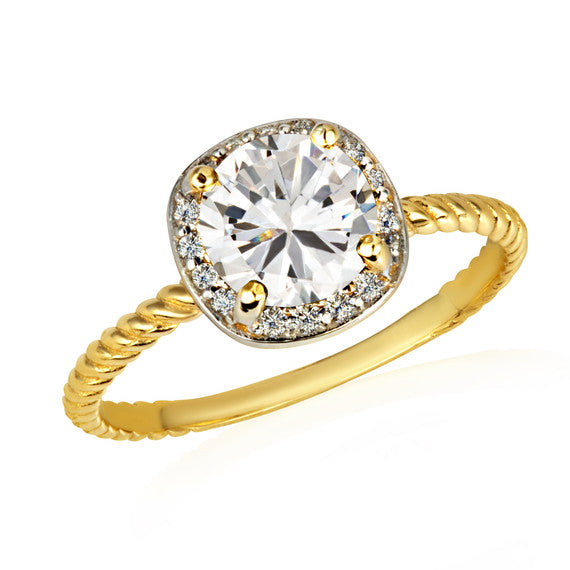 Gold Personalized Birthstone Diamond Halo Rope Ring (Available in Yellow /Rose/White Gold)