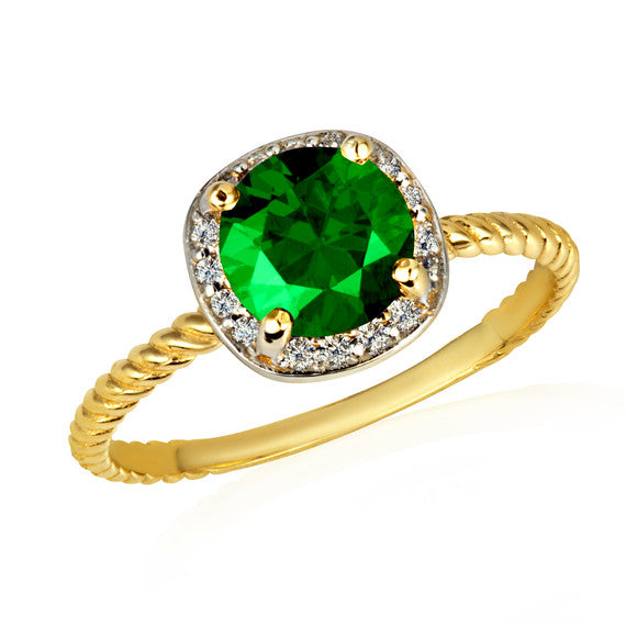 Gold Personalized Birthstone Diamond Halo Rope Ring (Available in Yellow /Rose/White Gold)