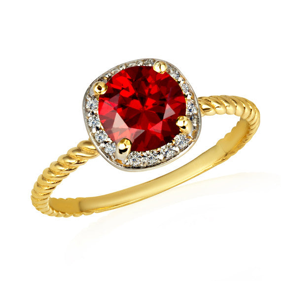 Gold Personalized Birthstone Diamond Halo Rope Ring (Available in Yellow /Rose/White Gold)