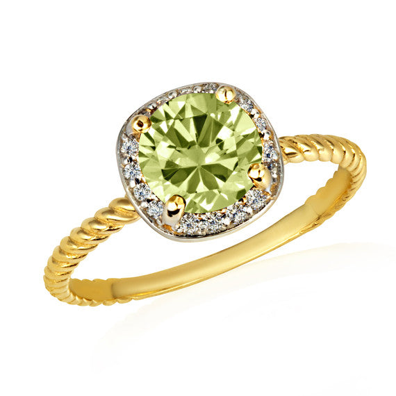 Gold Personalized Birthstone Diamond Halo Rope Ring (Available in Yellow /Rose/White Gold)