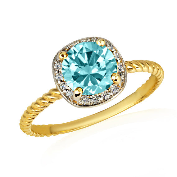 Gold Personalized Birthstone Diamond Halo Rope Ring (Available in Yellow /Rose/White Gold)